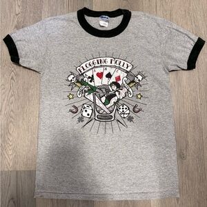 Vintage Flogging Molly Graphic T-Shirt Gildan Gray w/ Green Trim - Small - 90’s
